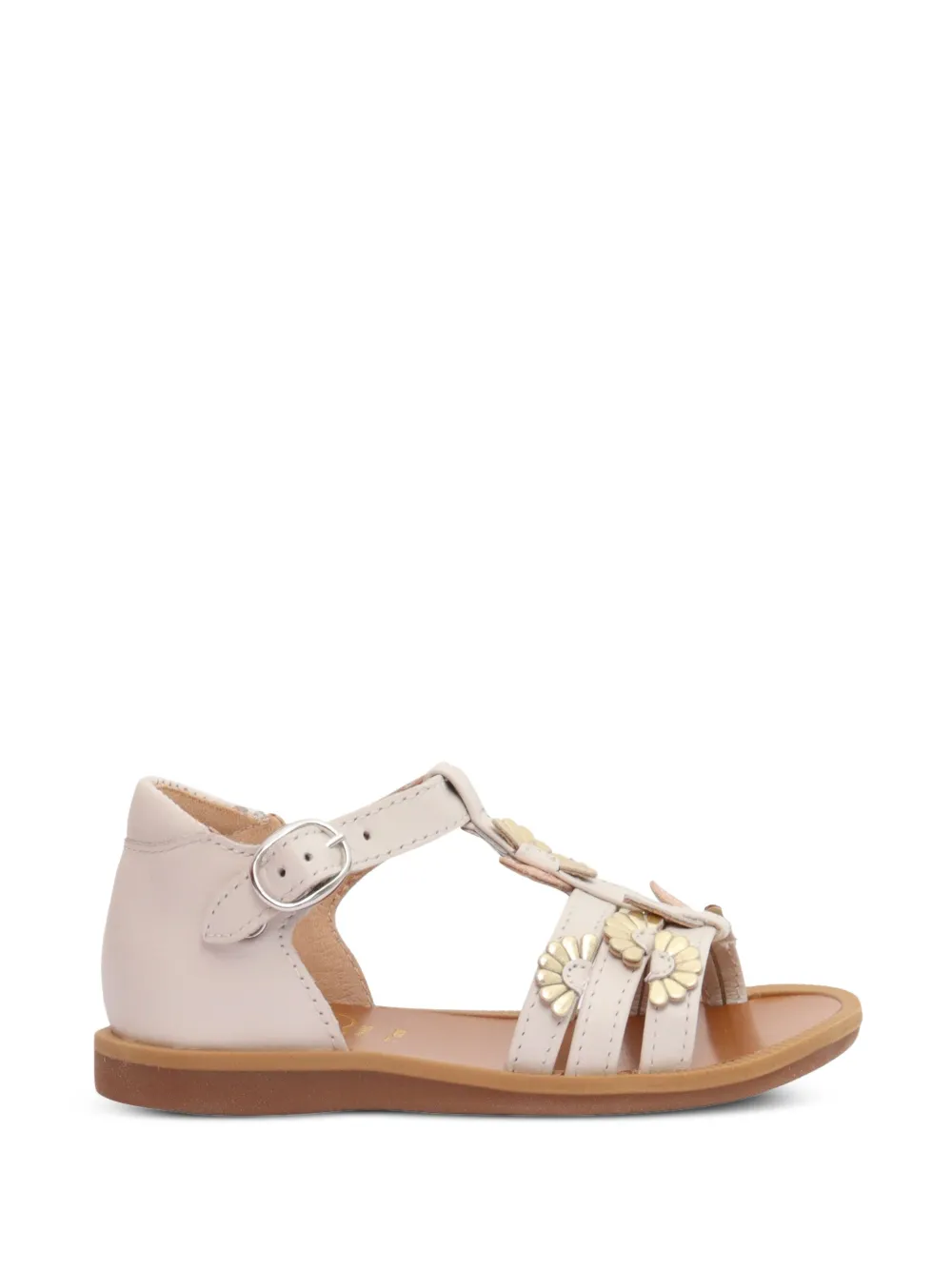 Pom D'api floral-appliqué leather sandals White