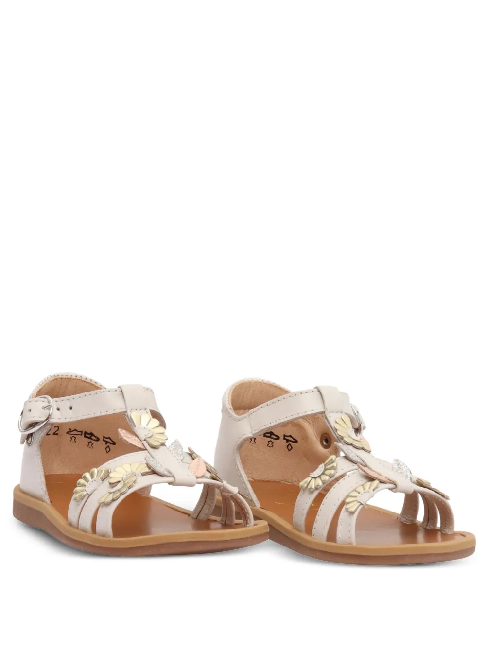 Pom D'api floral-appliqué leather sandals - ホワイト Pom D'api floral-appliqué leather sandals - ホワイト