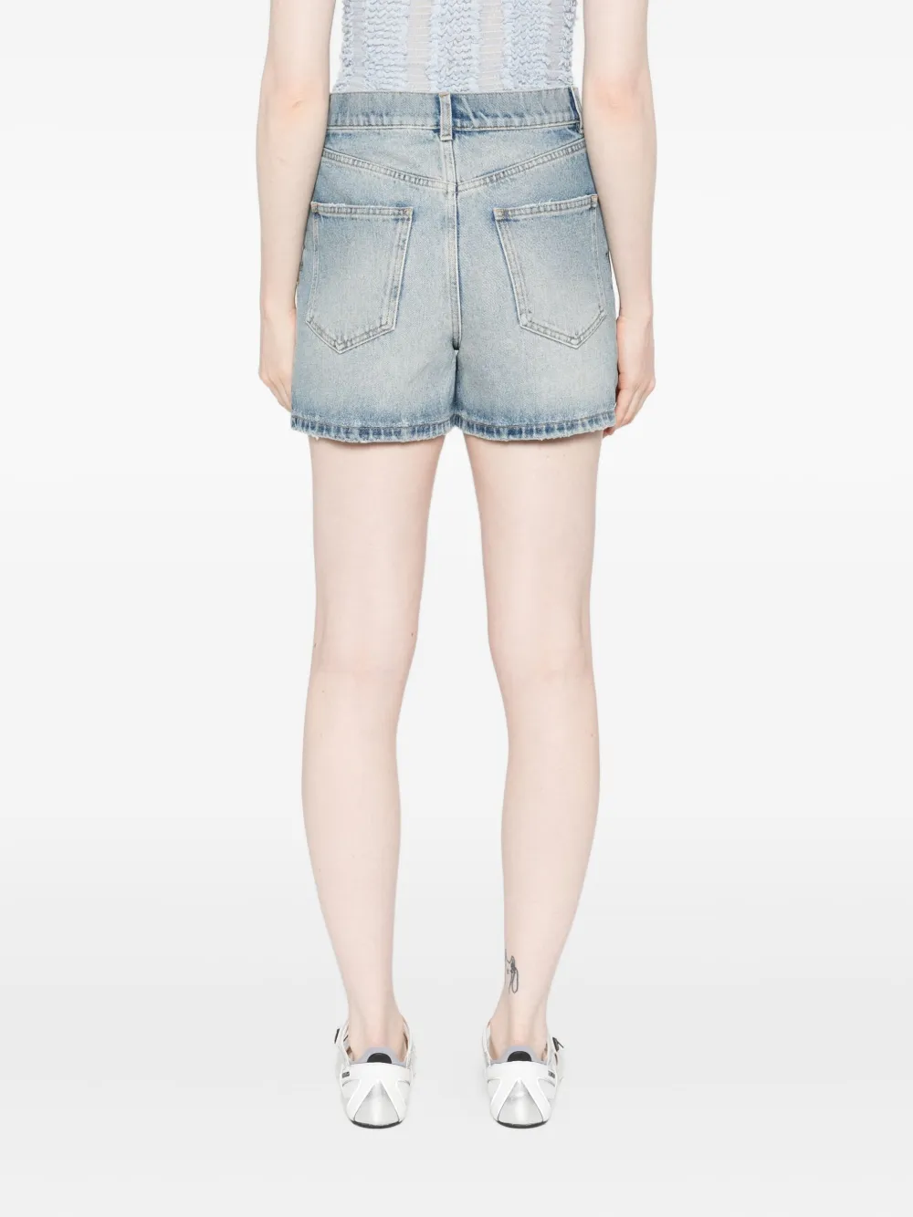 Moschino Patchwork Heart Denim Short Shorts In Blue