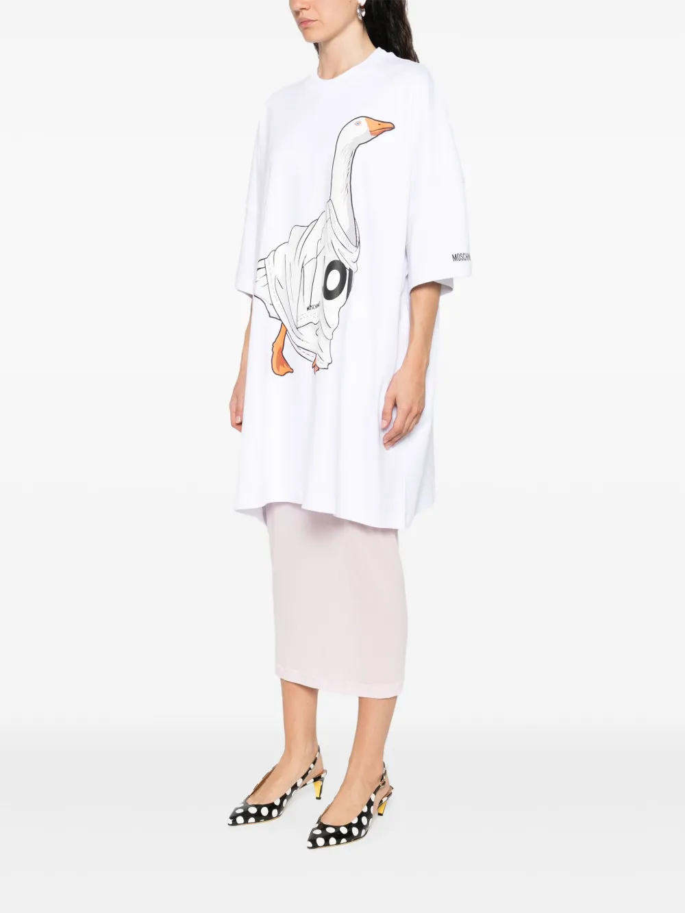 Moschino Graphic Front Print T-shirt With Ribbed Neckline In White