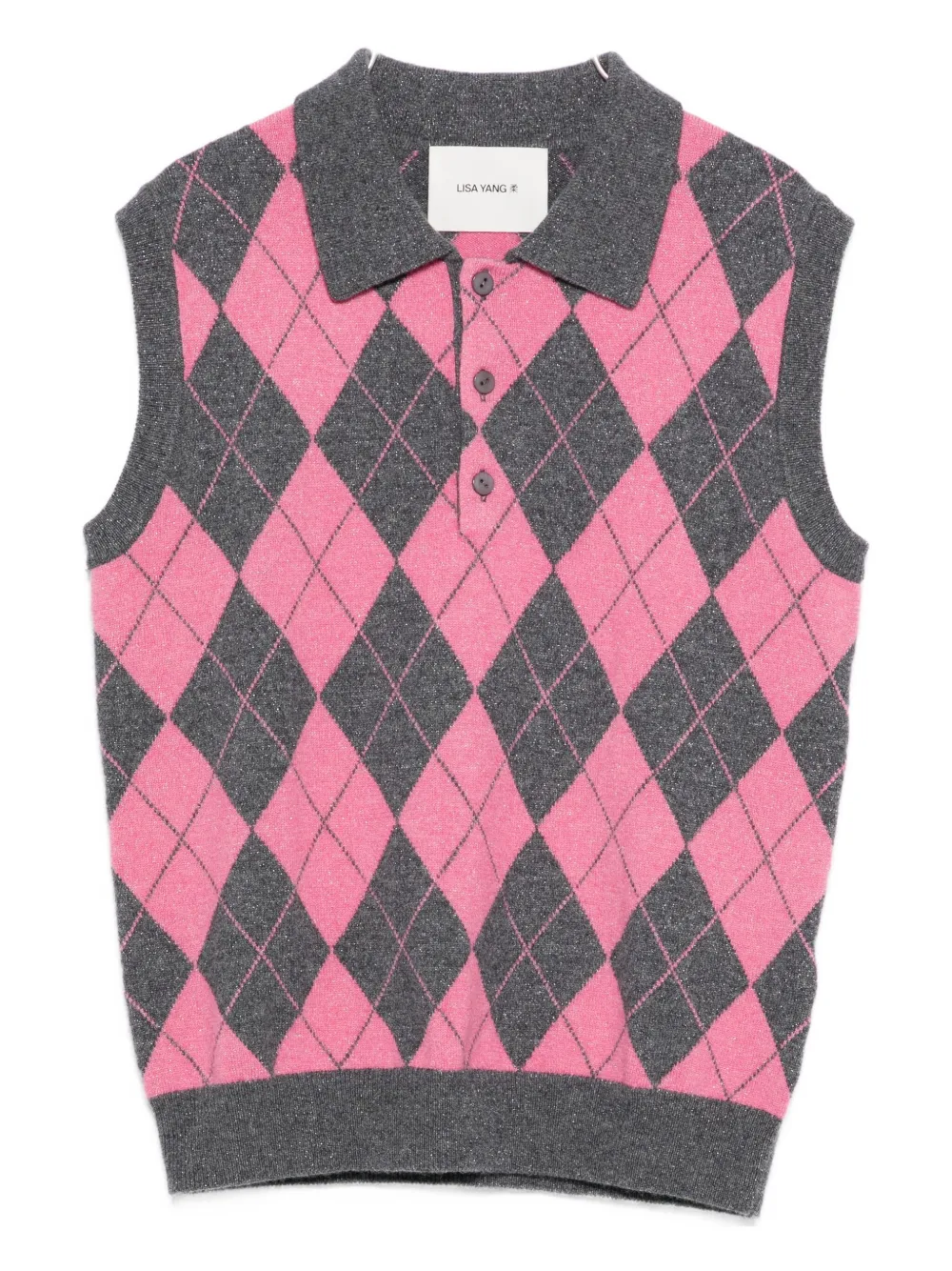 Lisa Yang Argyle Polo Top In Pink