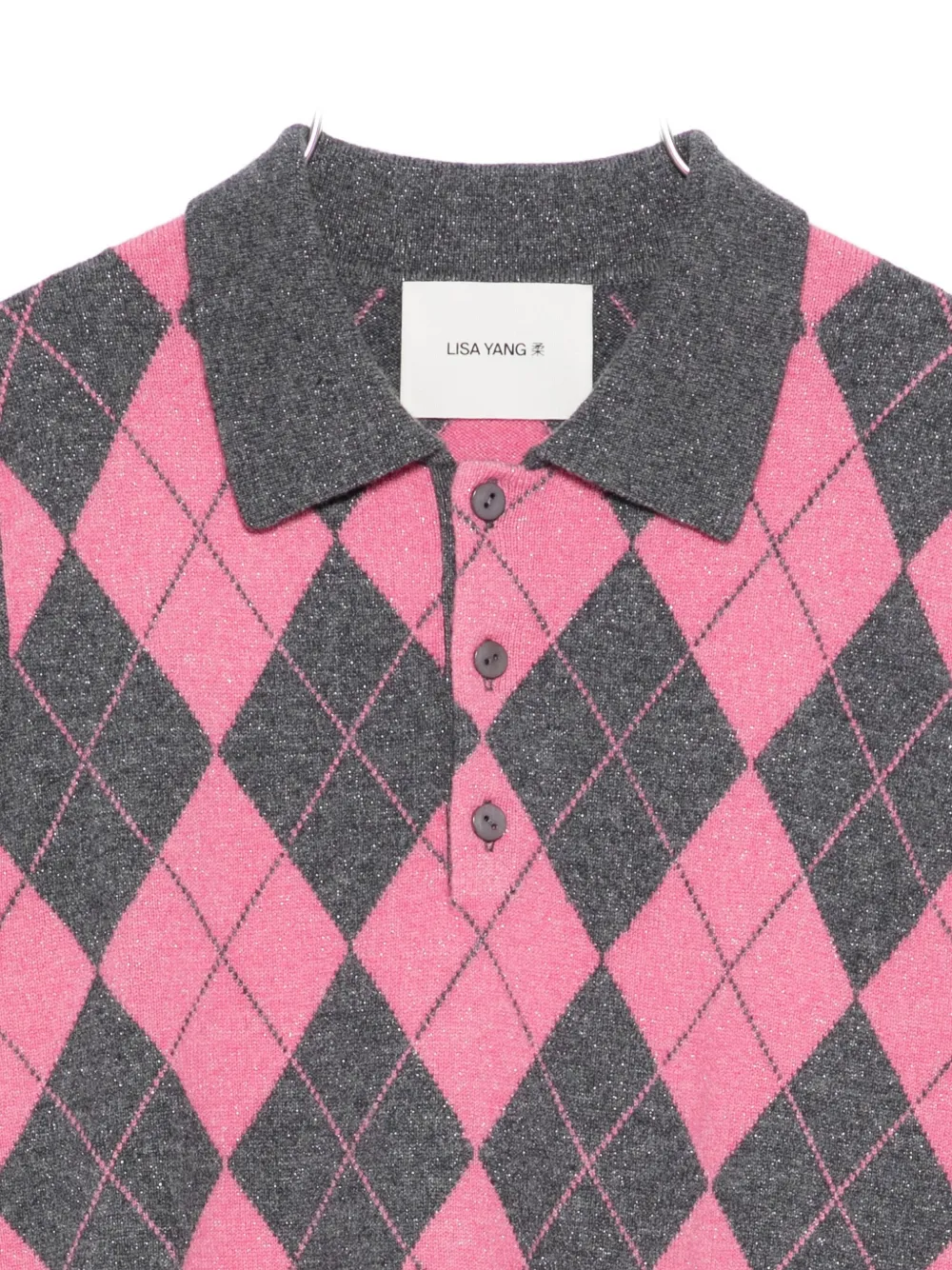Lisa Yang Argyle Polo Top In Pink