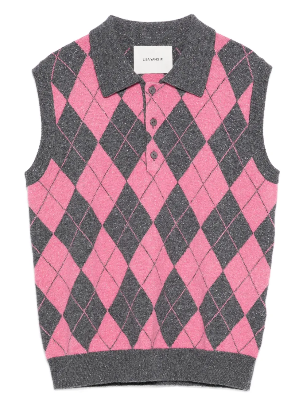 Lisa Yang argyle polo top | Grey | Image 1