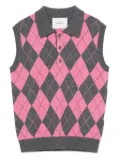 Lisa Yang argyle polo top - Grey