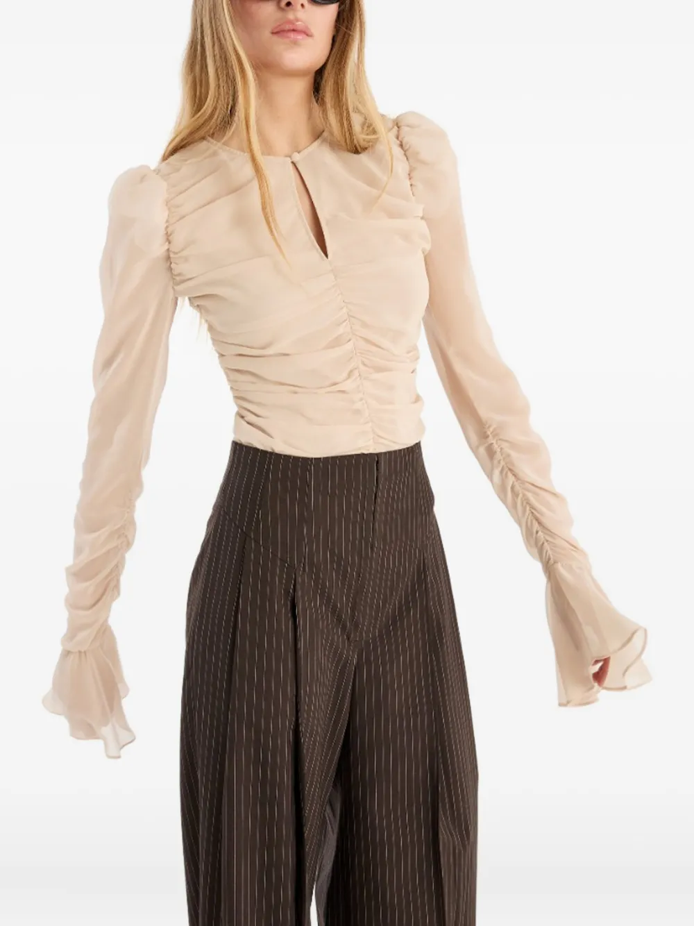 Rotate Birger Christensen Rotate Birgerchristensen Chiffon Ls Top In Neutral