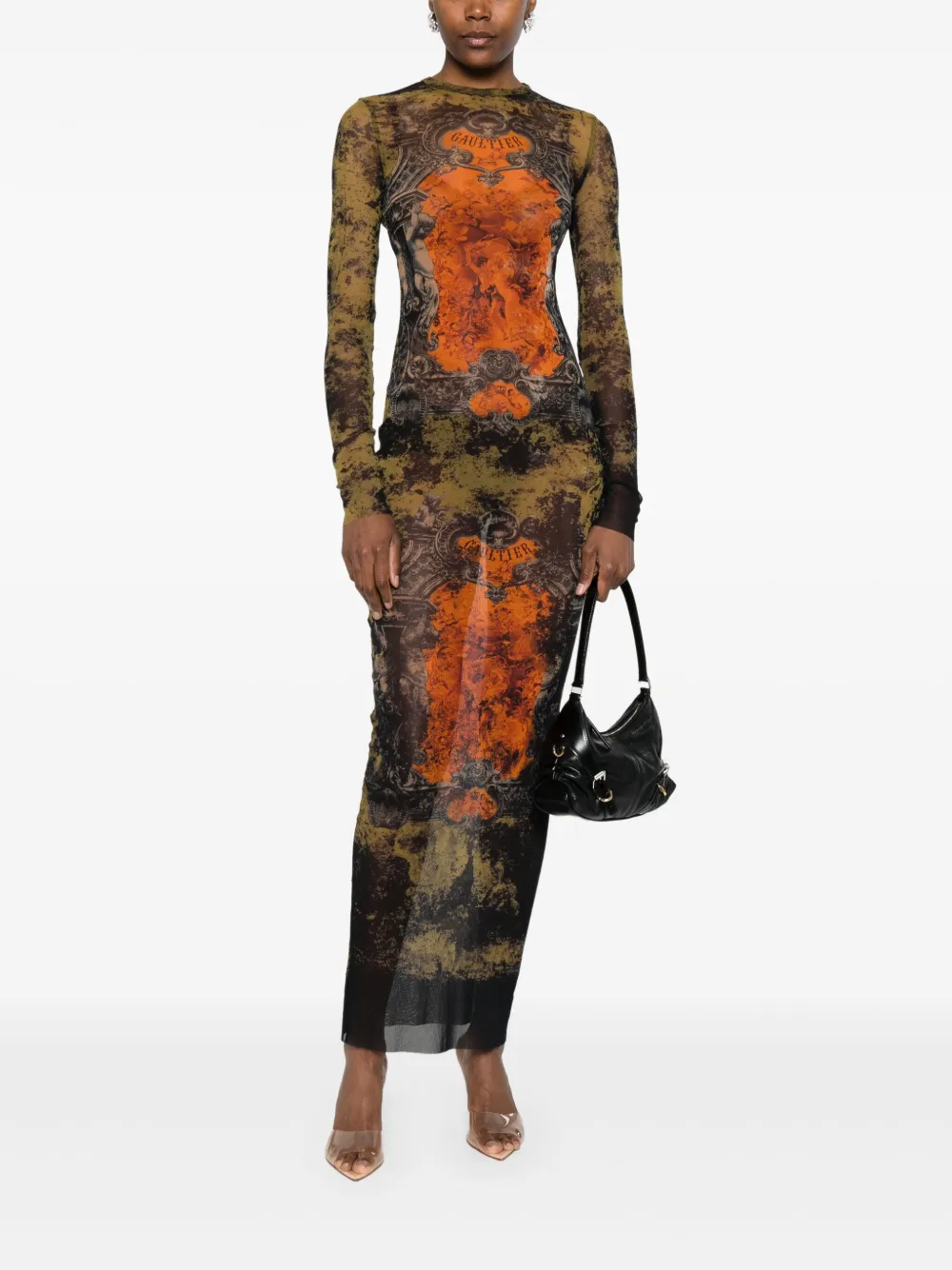 Jean Paul Gaultier graphic-print maxi dress - Oranje