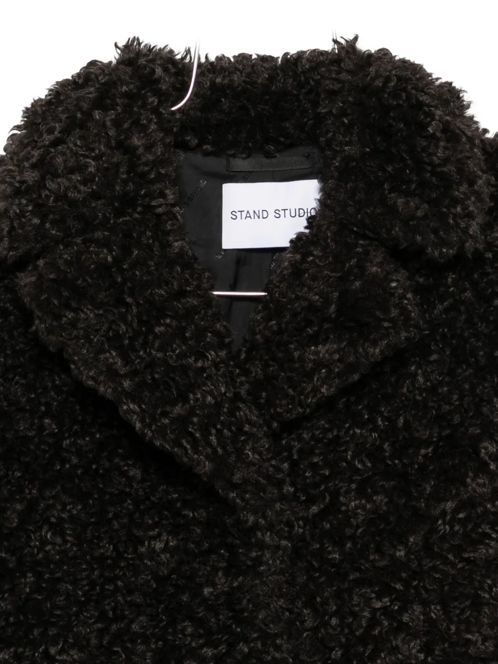 Stand Studio Camille Oversized Eco Shearling Coat In Black