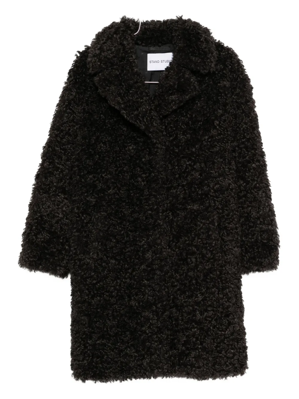 Stand Studio Camille Oversized Eco Shearling Coat In Black