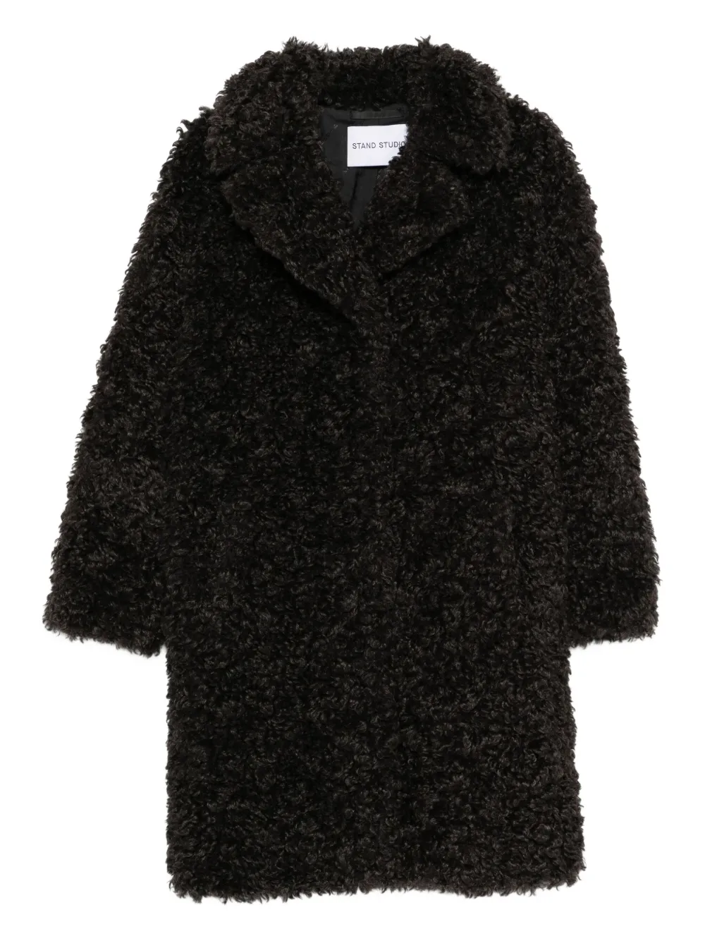 STAND STUDIO notched-collar faux-fur coat | Black | Image 1