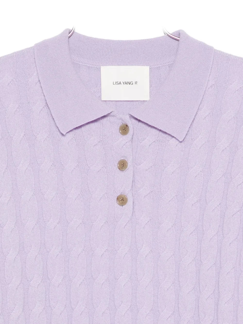 Lisa Yang Magnolie Cable-knit Cashmere Polo Shirt In Purple