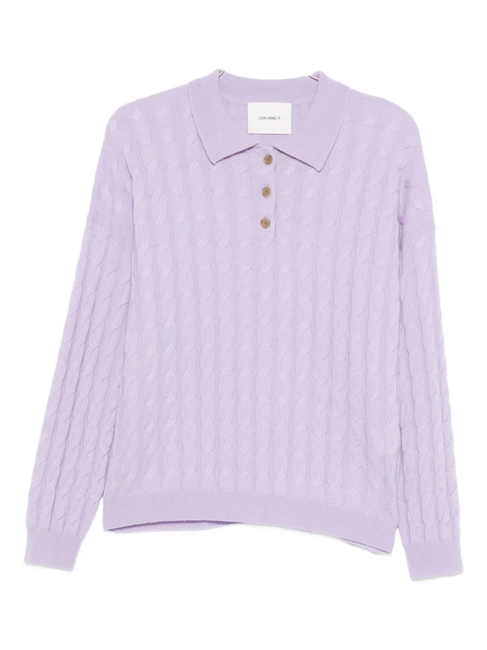 Lisa Yang Magnolie Cable-knit Cashmere Polo Shirt In Purple