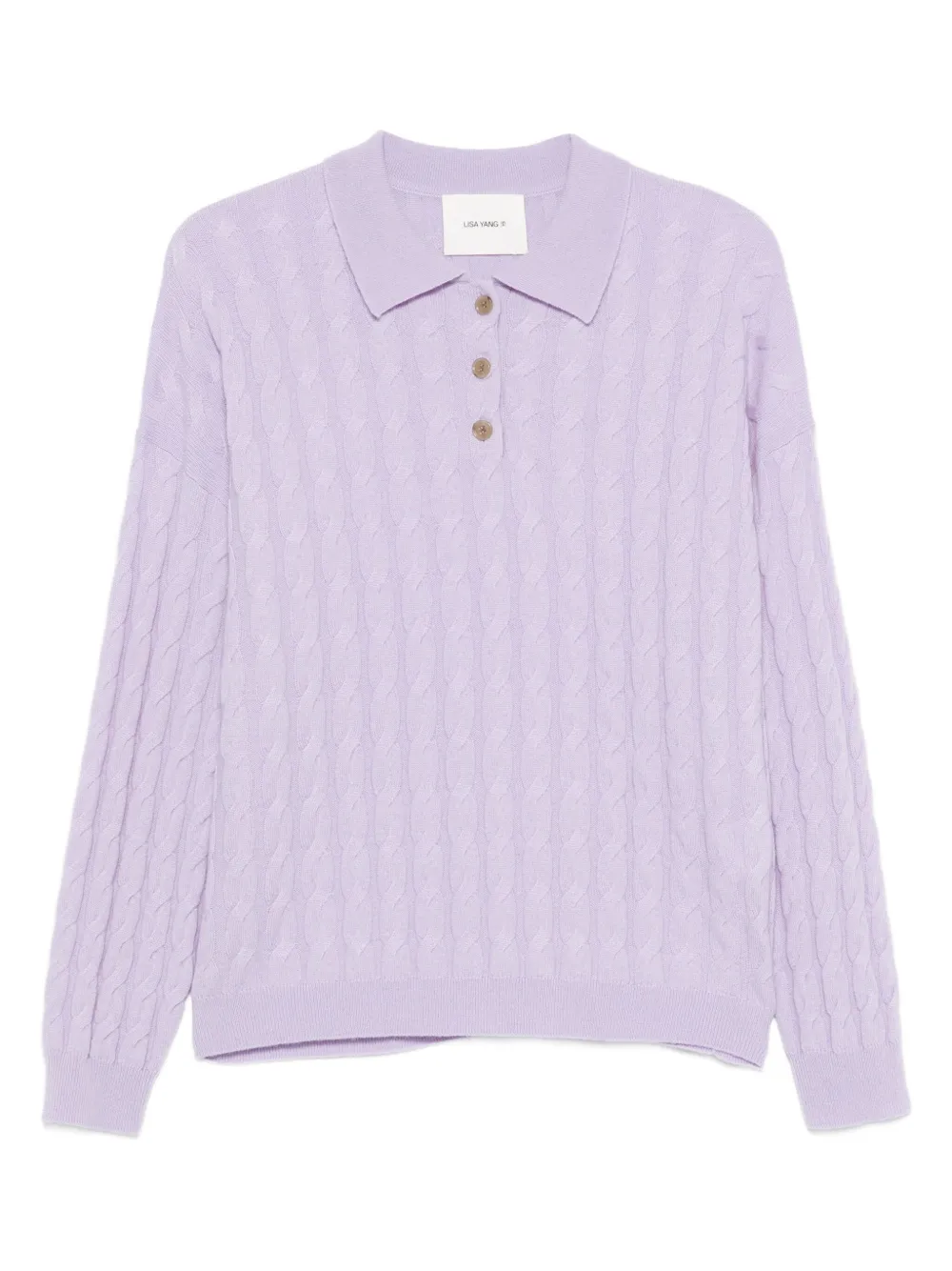 Lisa Yang cable-knit polo top | Purple | Image 1