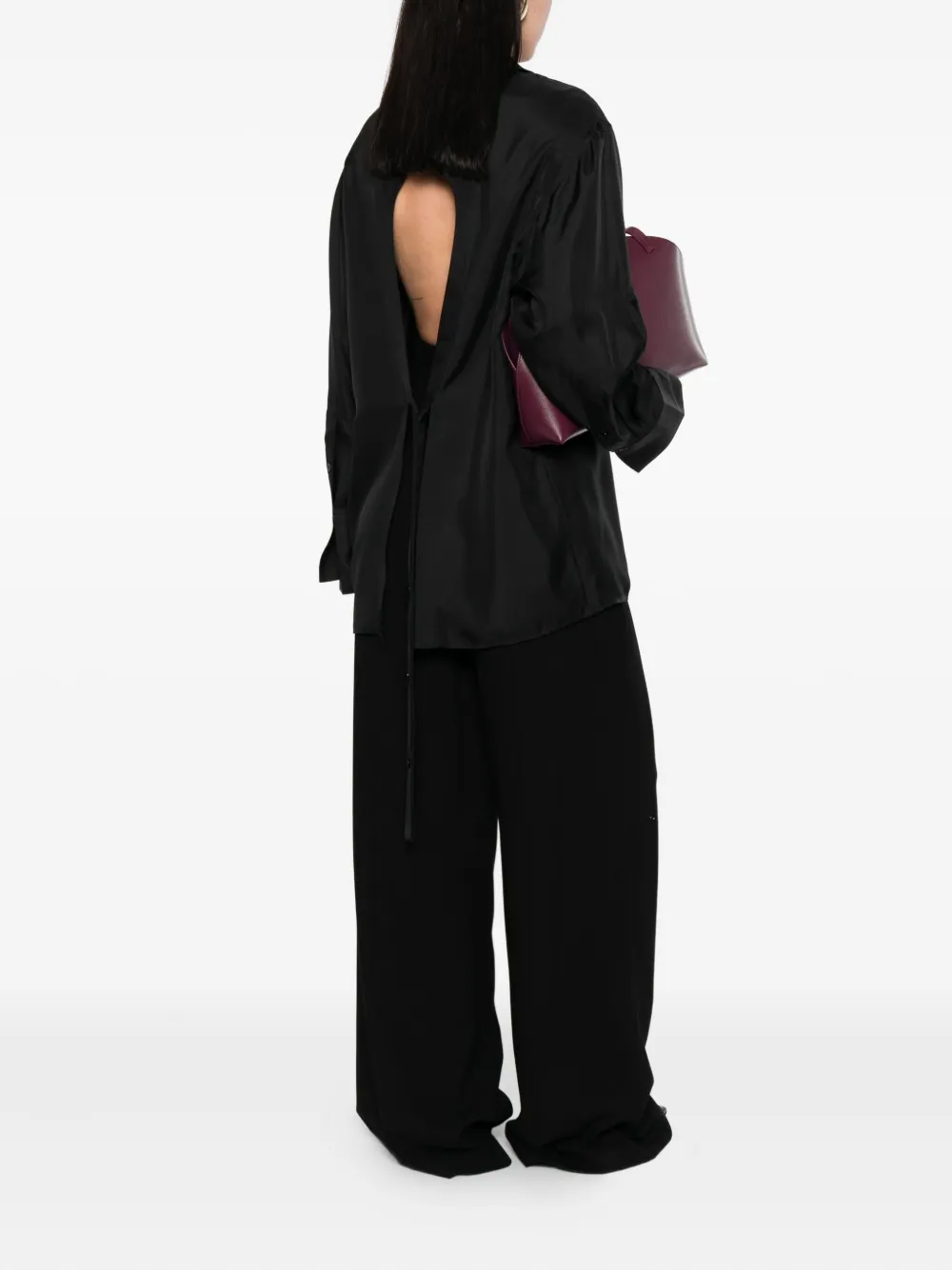 Róhe Blouse met open rug - Zwart