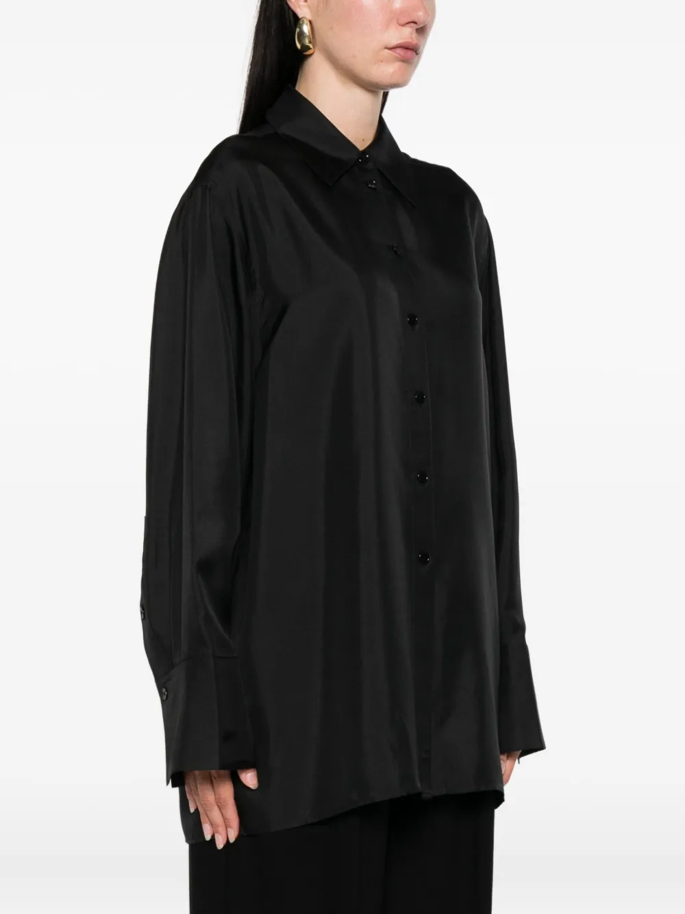 Róhe Blouse met open rug Zwart