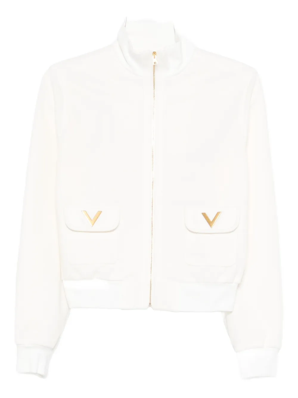 Valentino Logo Jersey Zip-up Sweatshirt In White