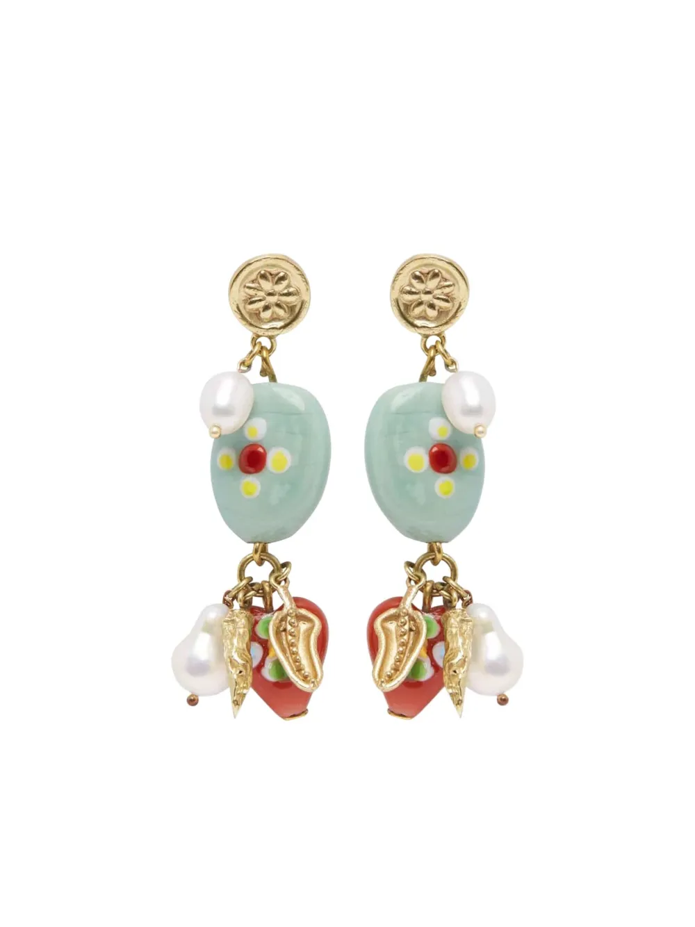 Alemais Heart And Pearl Drop Earrings In Gold
