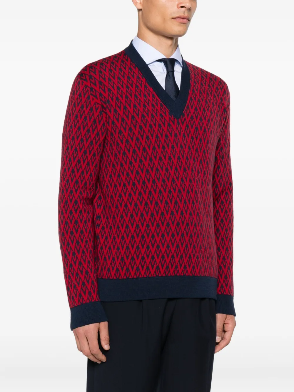 Valentino Garavani Trui met geometrisch patroon en V-hals Rood