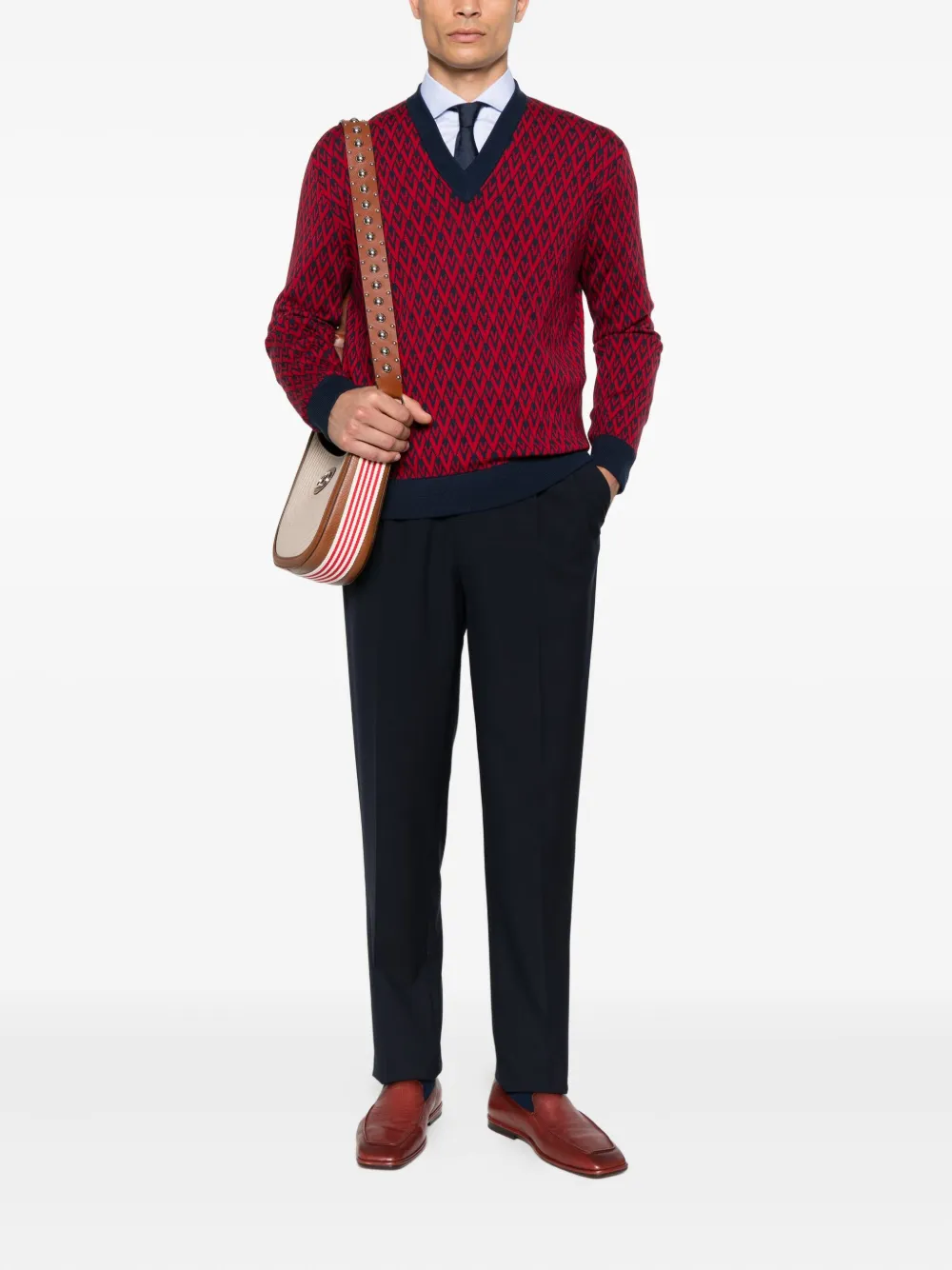 Valentino Garavani Trui met geometrisch patroon en V-hals Rood