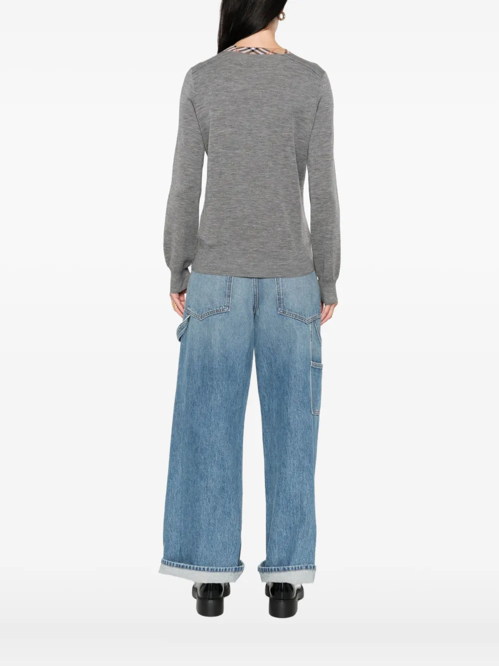 Burberry check-trimmed wool sweater Grijs