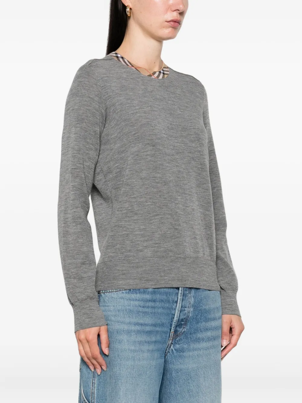 Burberry check-trimmed wool sweater Grijs