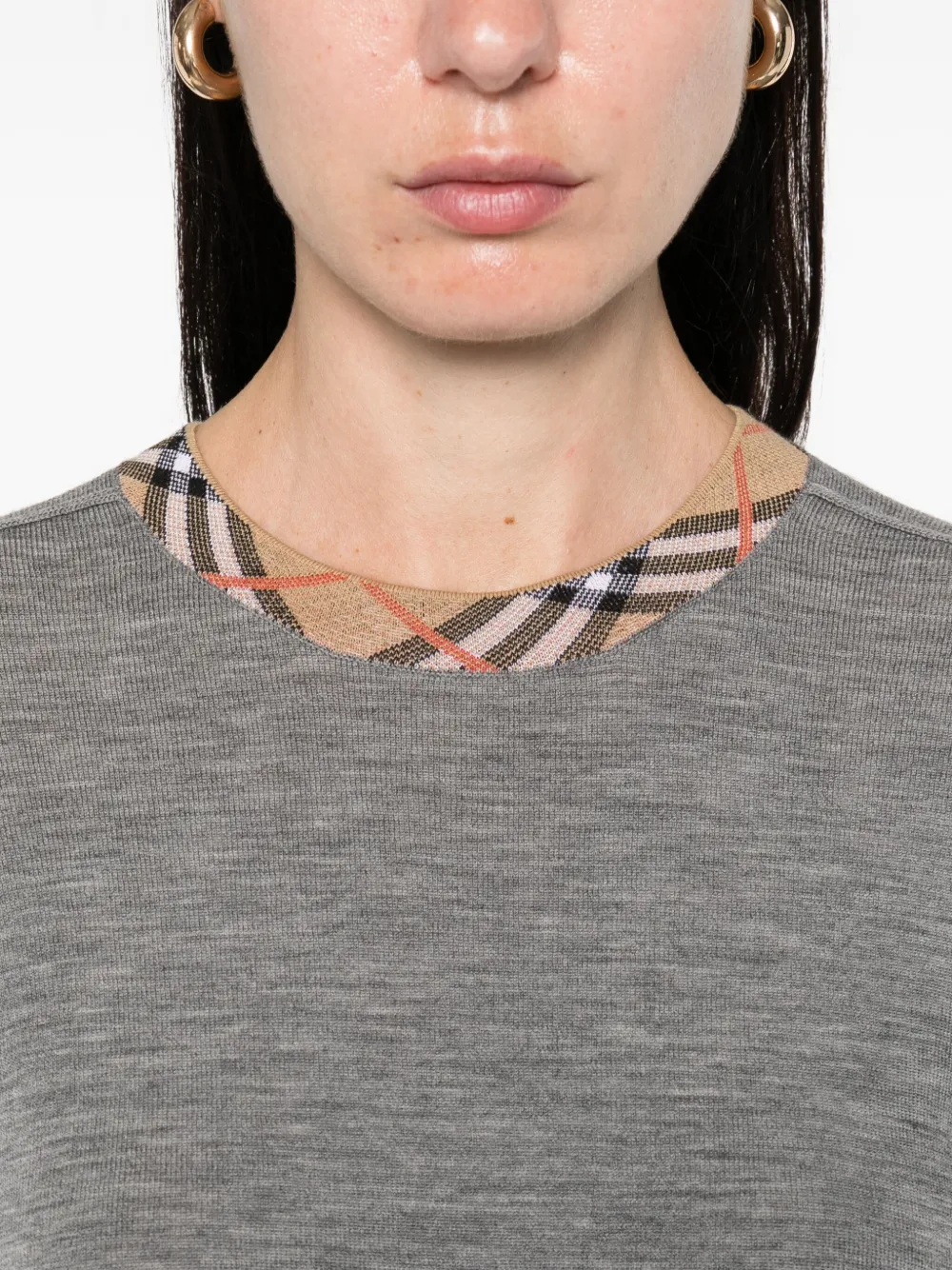 Burberry check-trimmed wool sweater Grijs