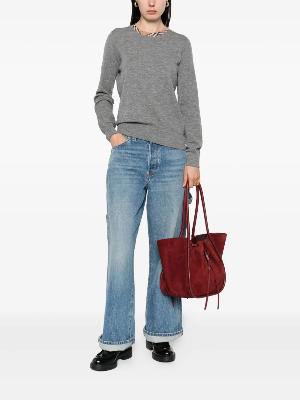 Burberry check-trimmed wool sweater Grijs
