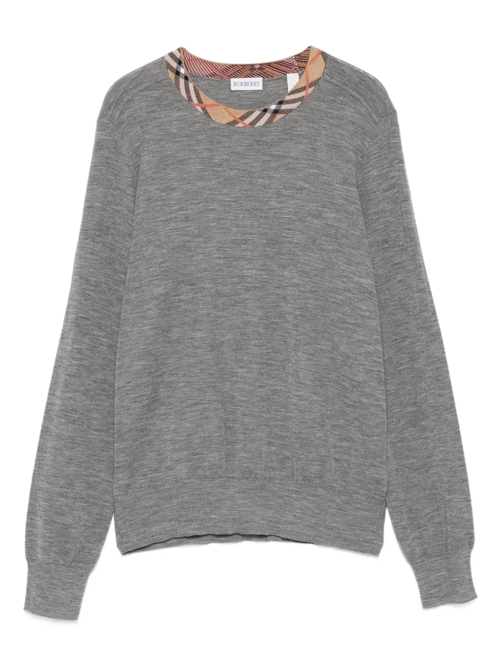 Burberry check-trimmed wool sweater Grijs