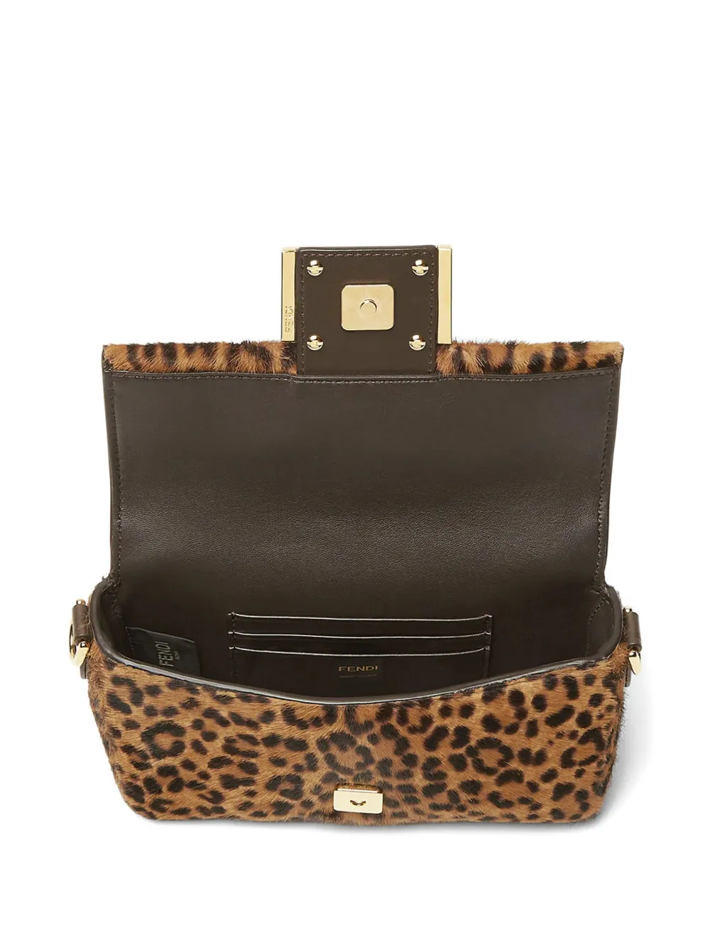 Fendi Baguette Mini Printed Cavallino Calfskin Bag In Brown
