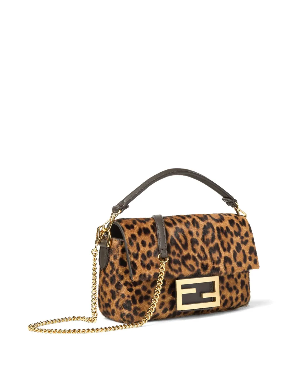Fendi Baguette Mini Printed Cavallino Calfskin Bag In Brown