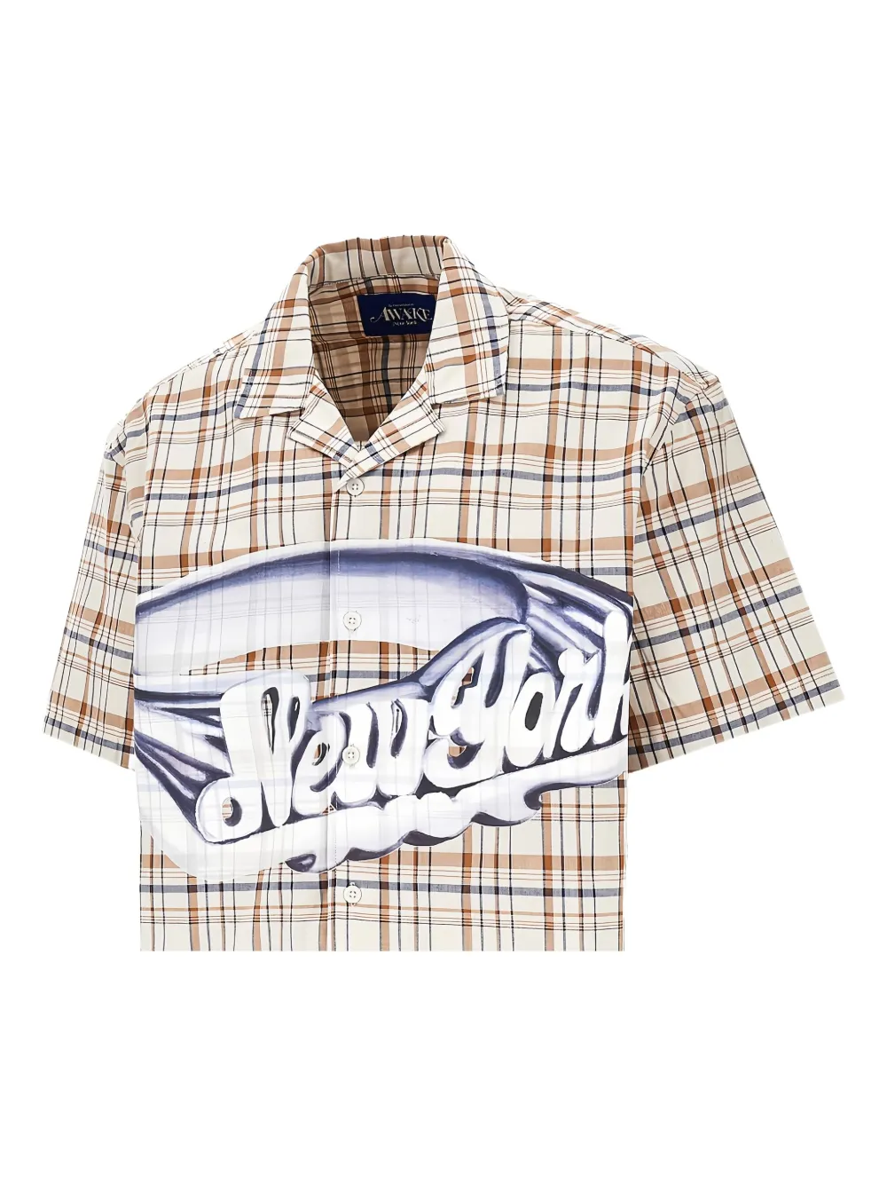 Awake Ny Mens Check-print Camp-collar Cotton-poplin Shirt Tan