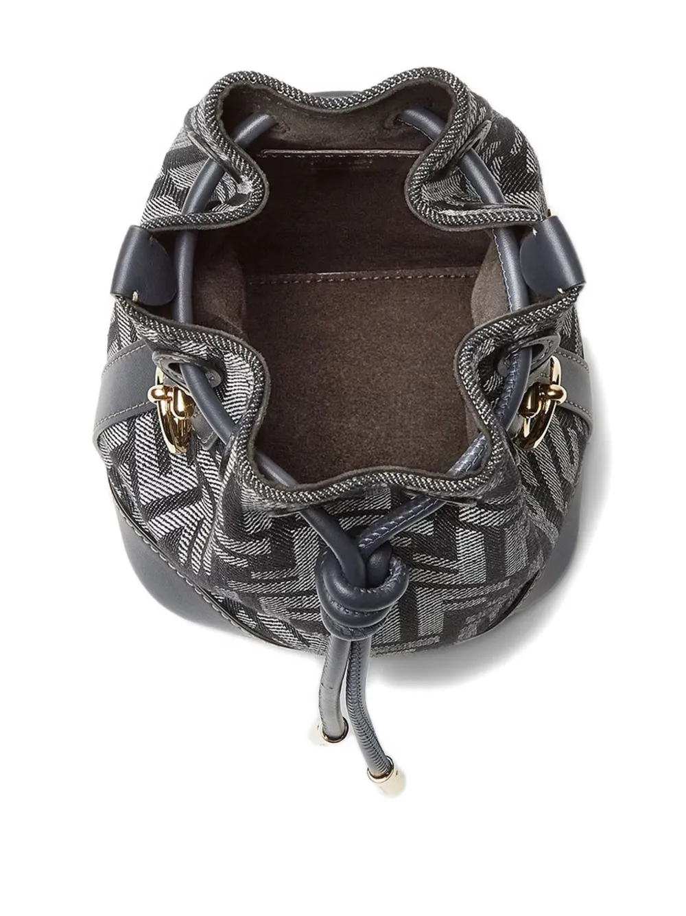 Fendi Mon Tresor Denim-effect Ff Jacquard Mini Bucket Bags In Blue