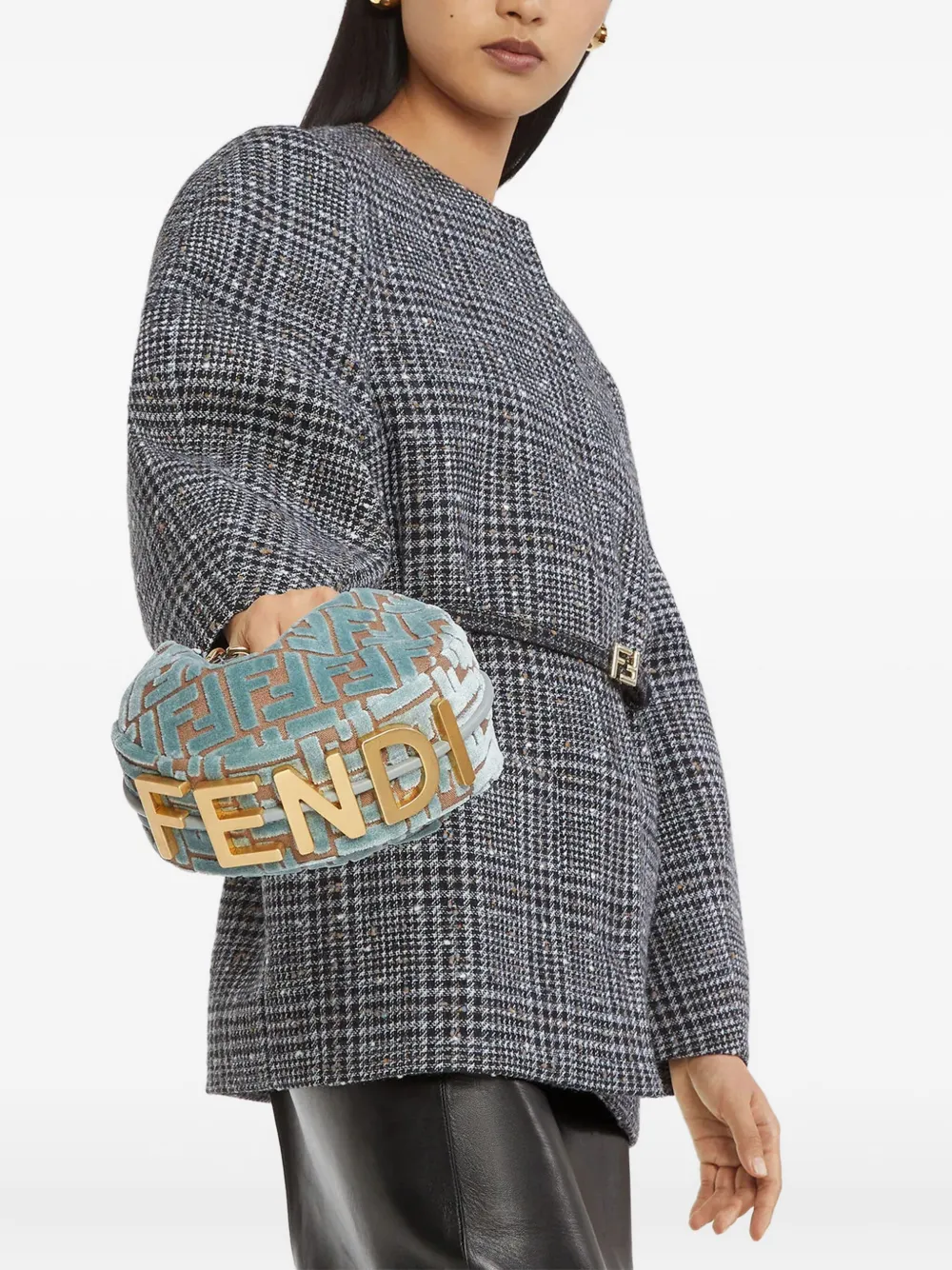 Fendi Mini Graphy Jacquard Shoulder Bag In Green