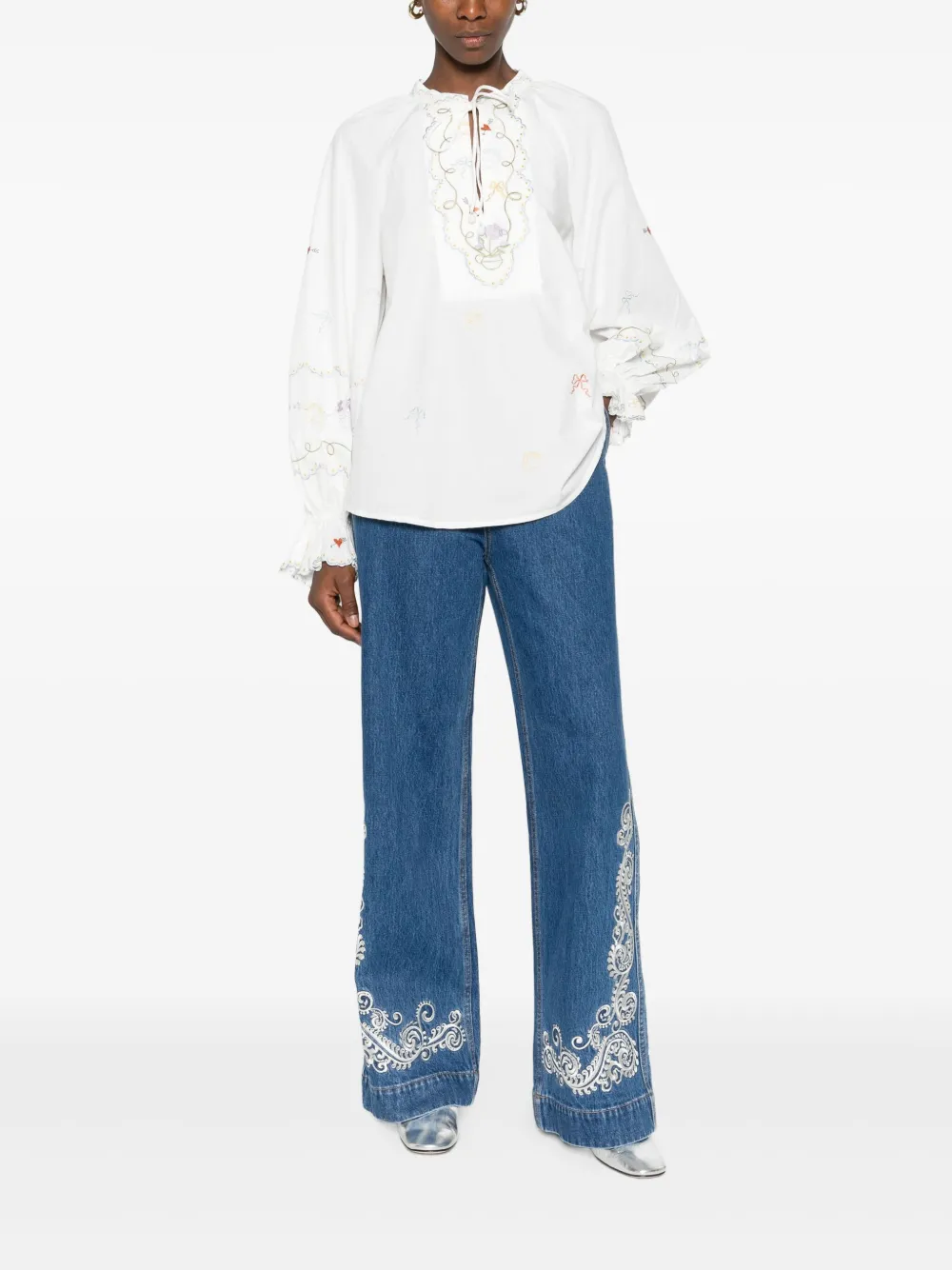 ALEMAIS Jeans met geborduurd detail - Blauw