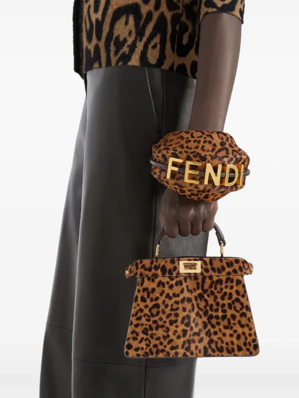 FENDI Petite Peekaboo ISeeU leopard-print Tote Bag | Brown