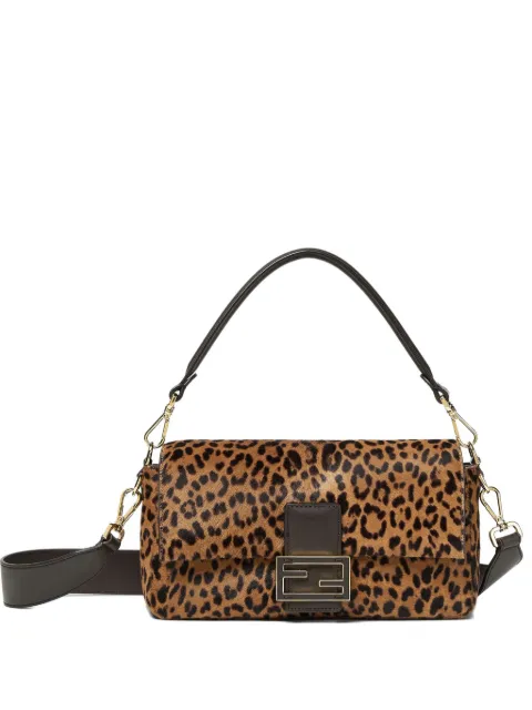 FENDI Baguette® leopard-print logo-plaque tote bag