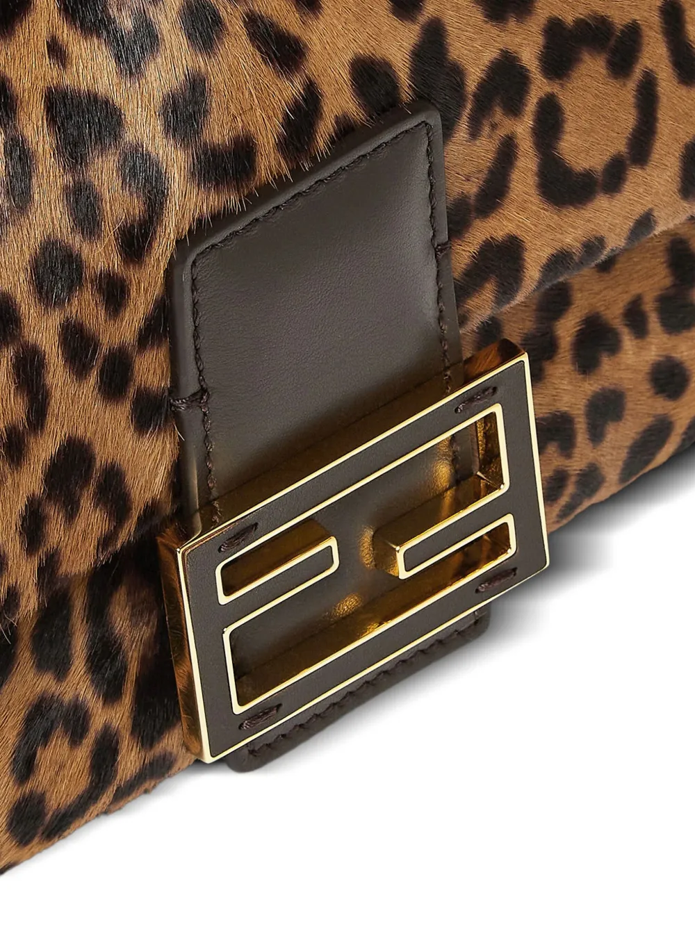 FENDI Baguette shopper met luipaardprint en logoplakkaat Bruin