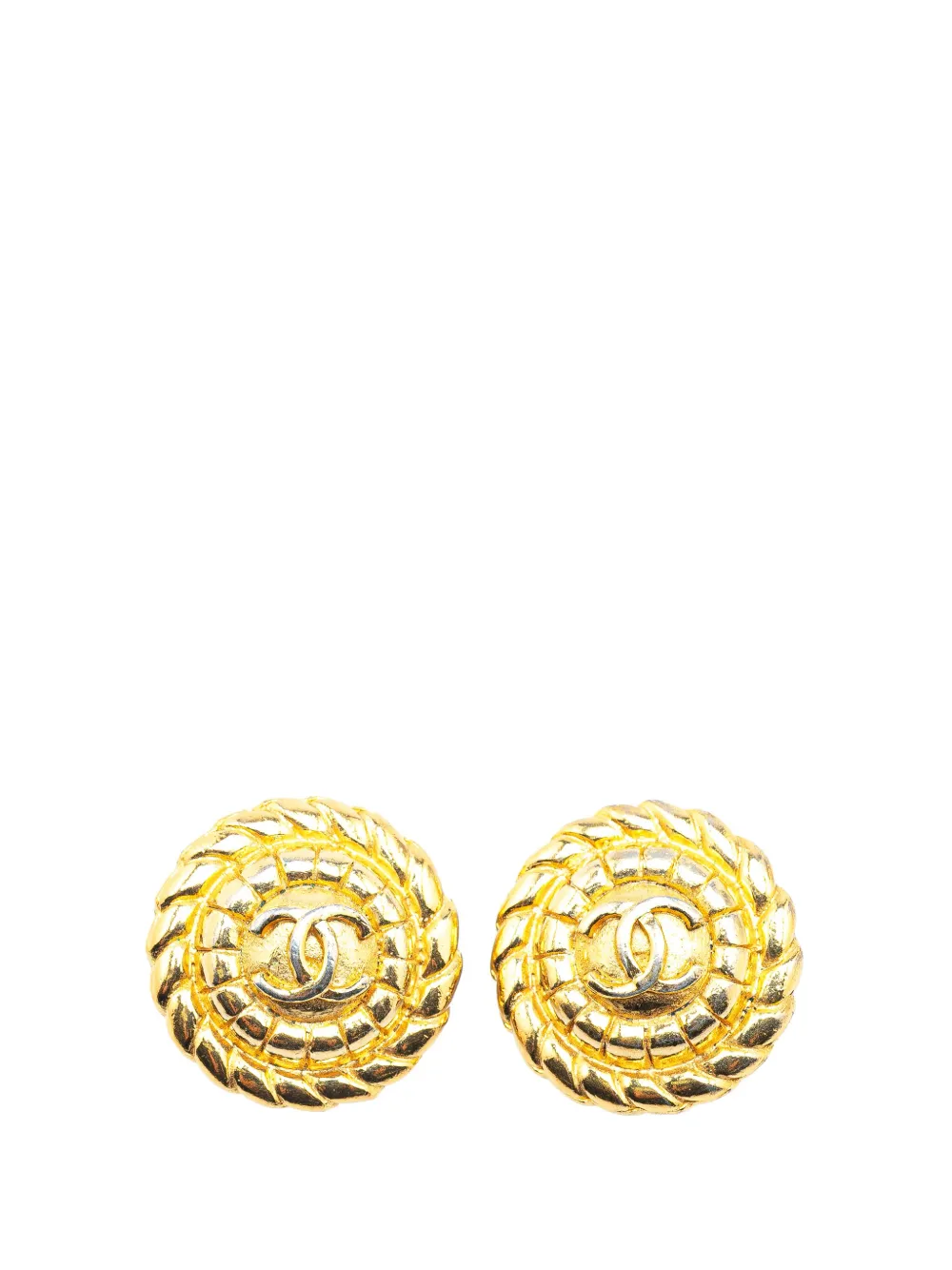 CHANEL Pre-Owned 20th Century Gold Plated CC Round Clip On Earrings CHANEL Pre-Owned 20th Century Gold Plated CC Round Clip On Earrings