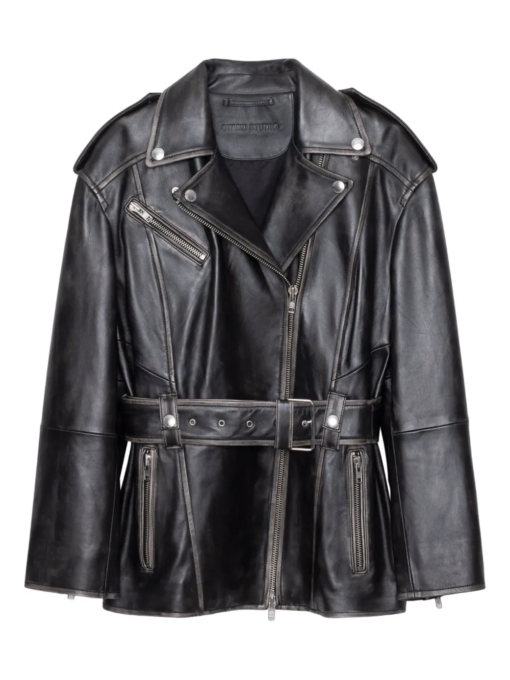 STAND STUDIO Leona leather biker jacket | Black | Image 1