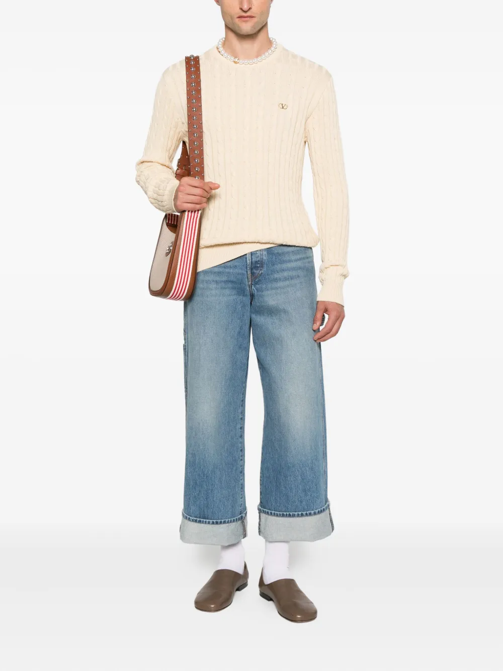 Valentino Garavani VLogo cable-knit sweater Beige
