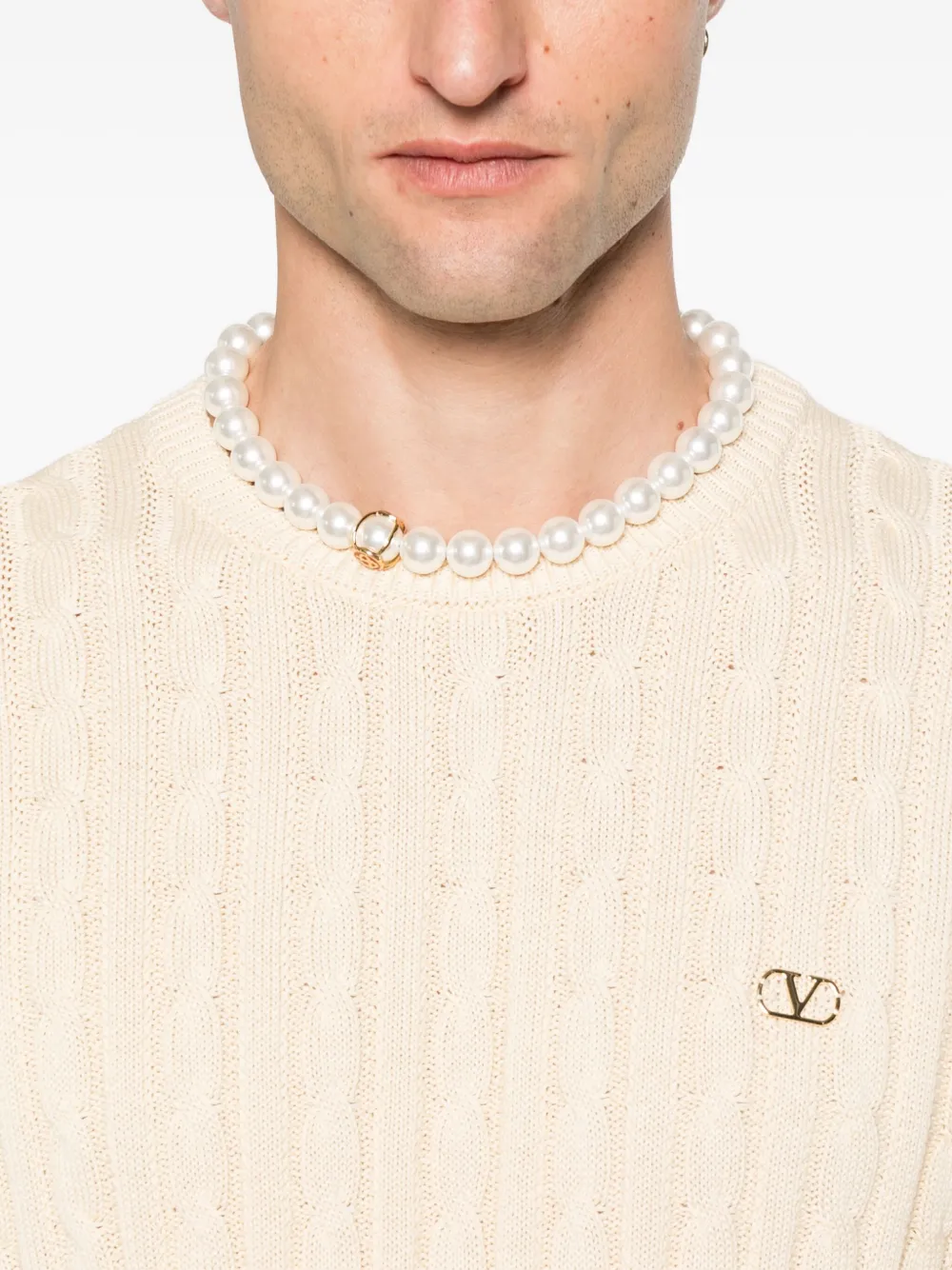 Valentino Garavani VLogo cable-knit sweater Beige