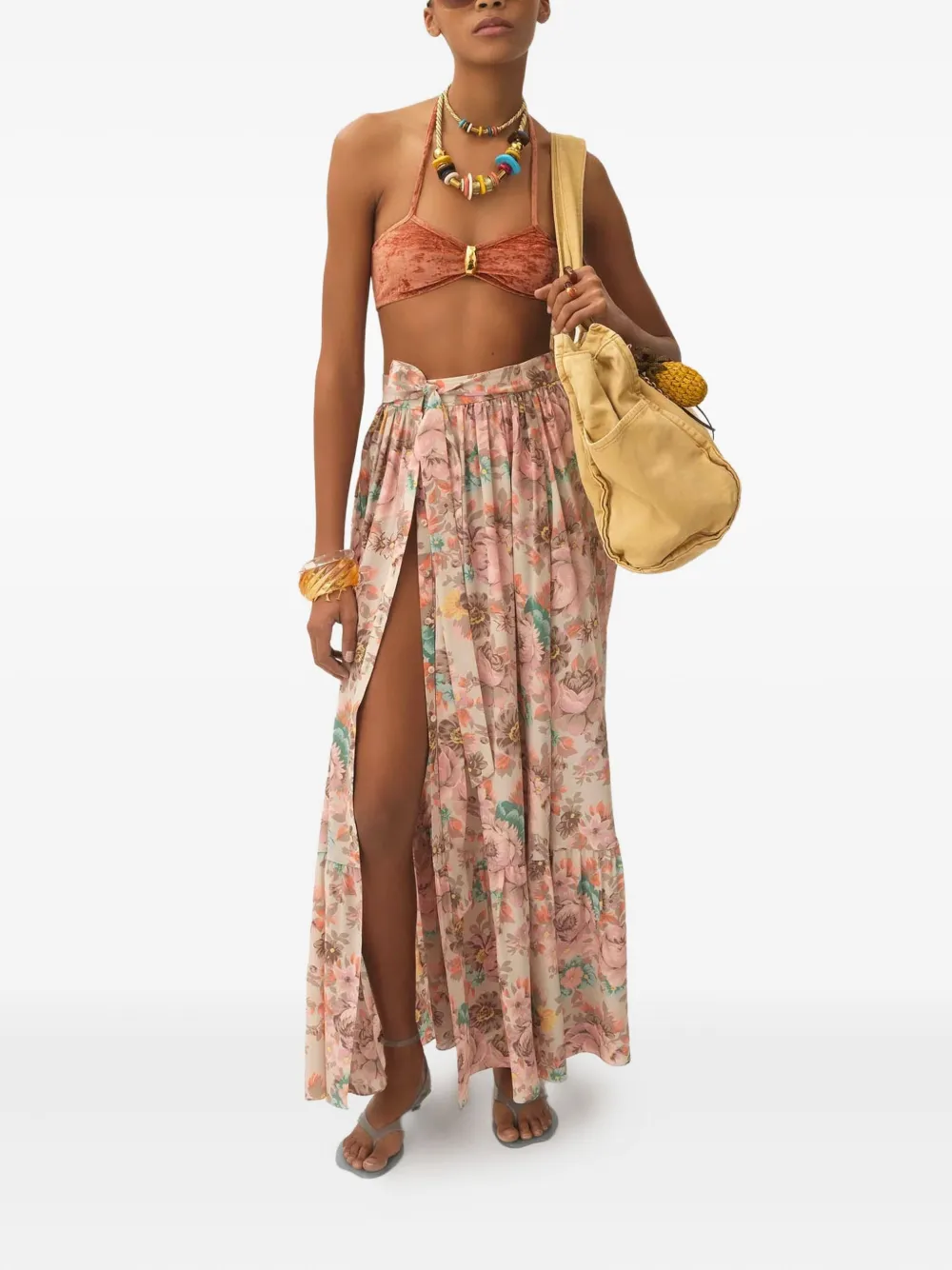 Chloé Strandrok met ruches en bloemenprint Beige