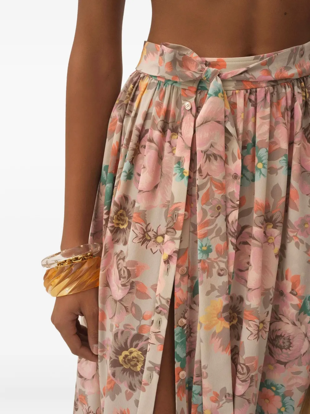 Chloé Strandrok met ruches en bloemenprint Beige
