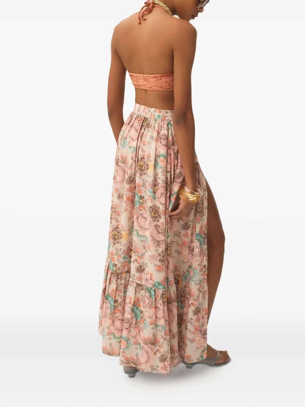 Chloé Strandrok met ruches en bloemenprint Beige