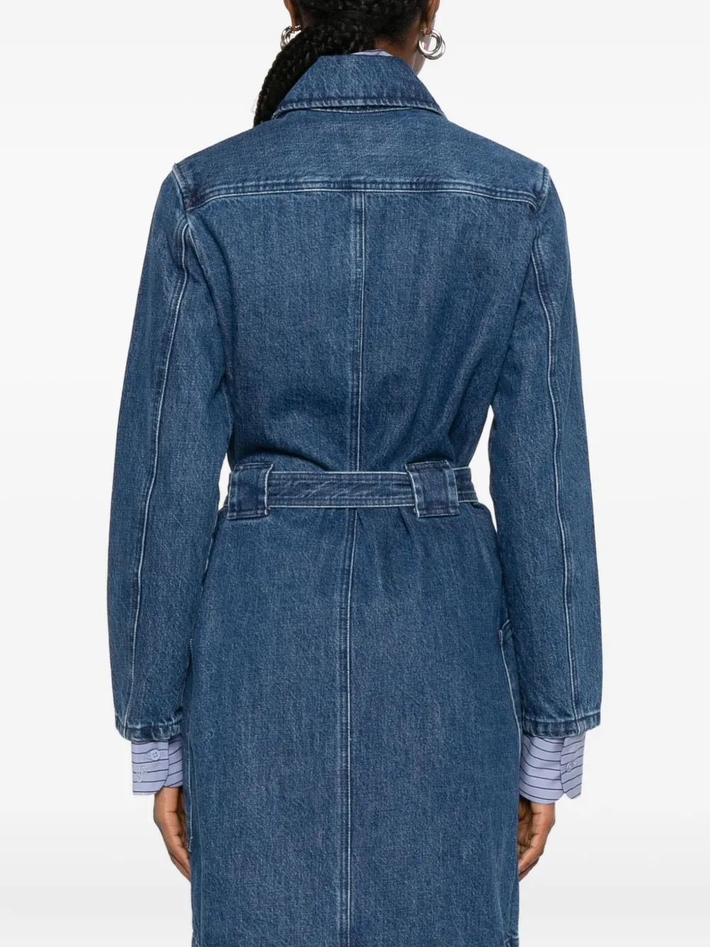 Apc Casual Dress With Belted Waist And Pockets In Blue