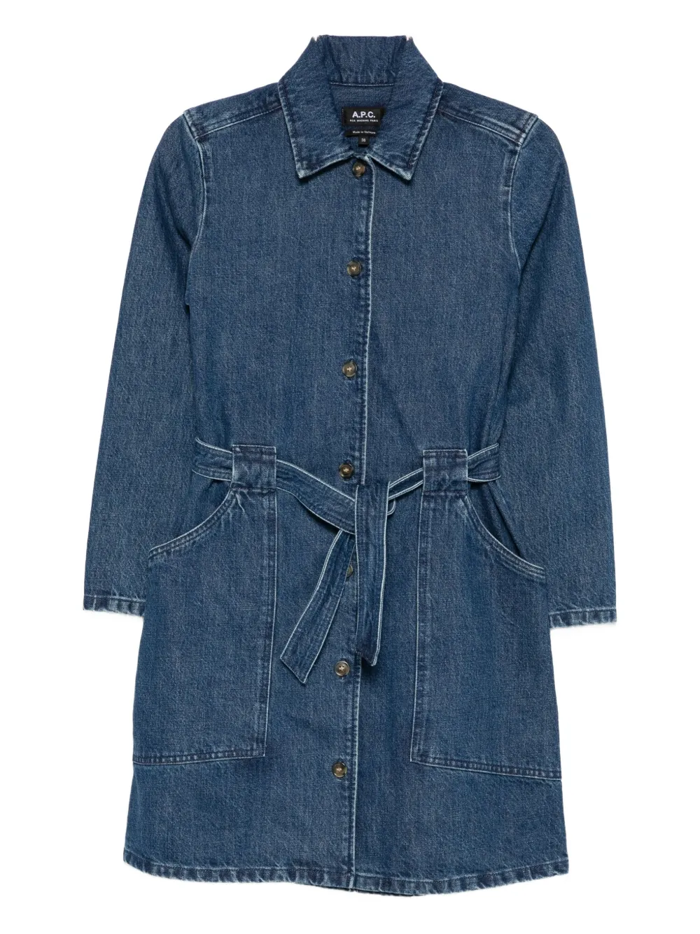 Apc Casual Dress With Belted Waist And Pockets In Blue
