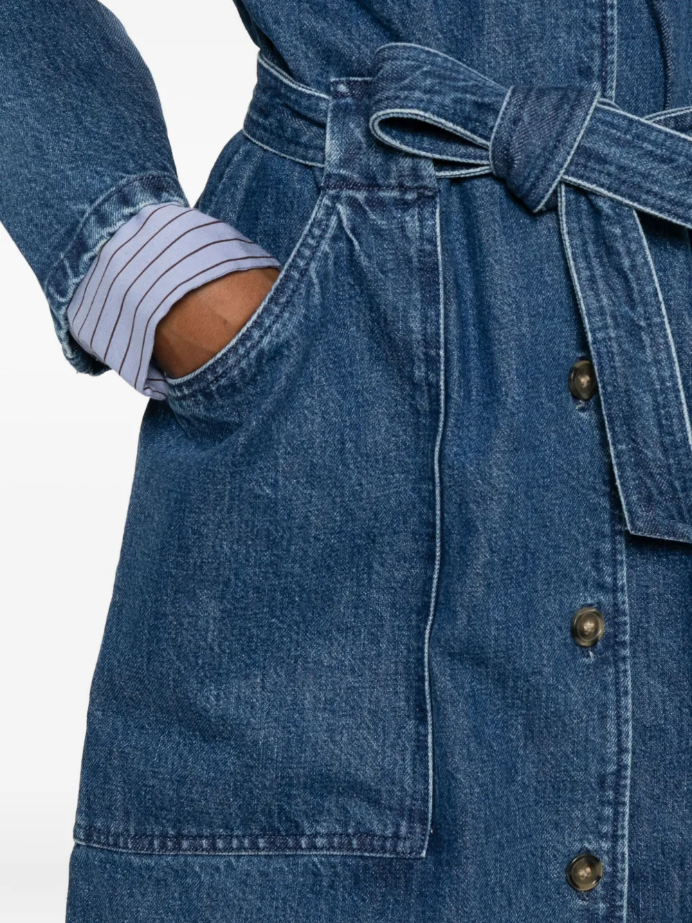 Apc Casual Dress With Belted Waist And Pockets In Blue