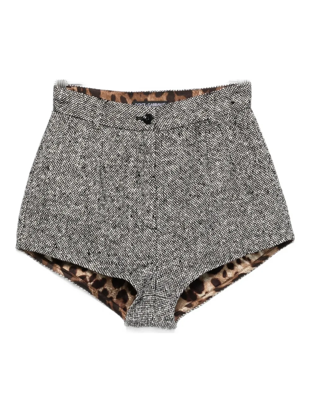 Dolce & Gabbana Tweed Leopard-print Shorts In Gray