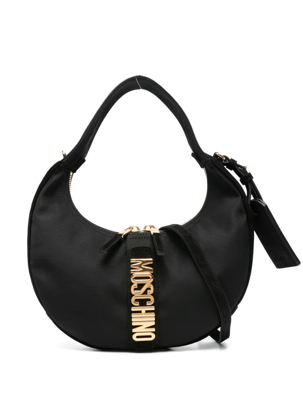 Moschino Halvemaanvormige schoudertas met logoplakkaat Zwart