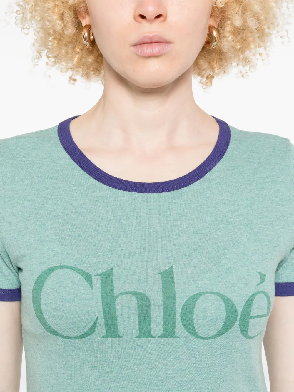 Chloé Green Crewneck T-shirt With Logo Lettering Print On The Front In Cotton Woman In Green
