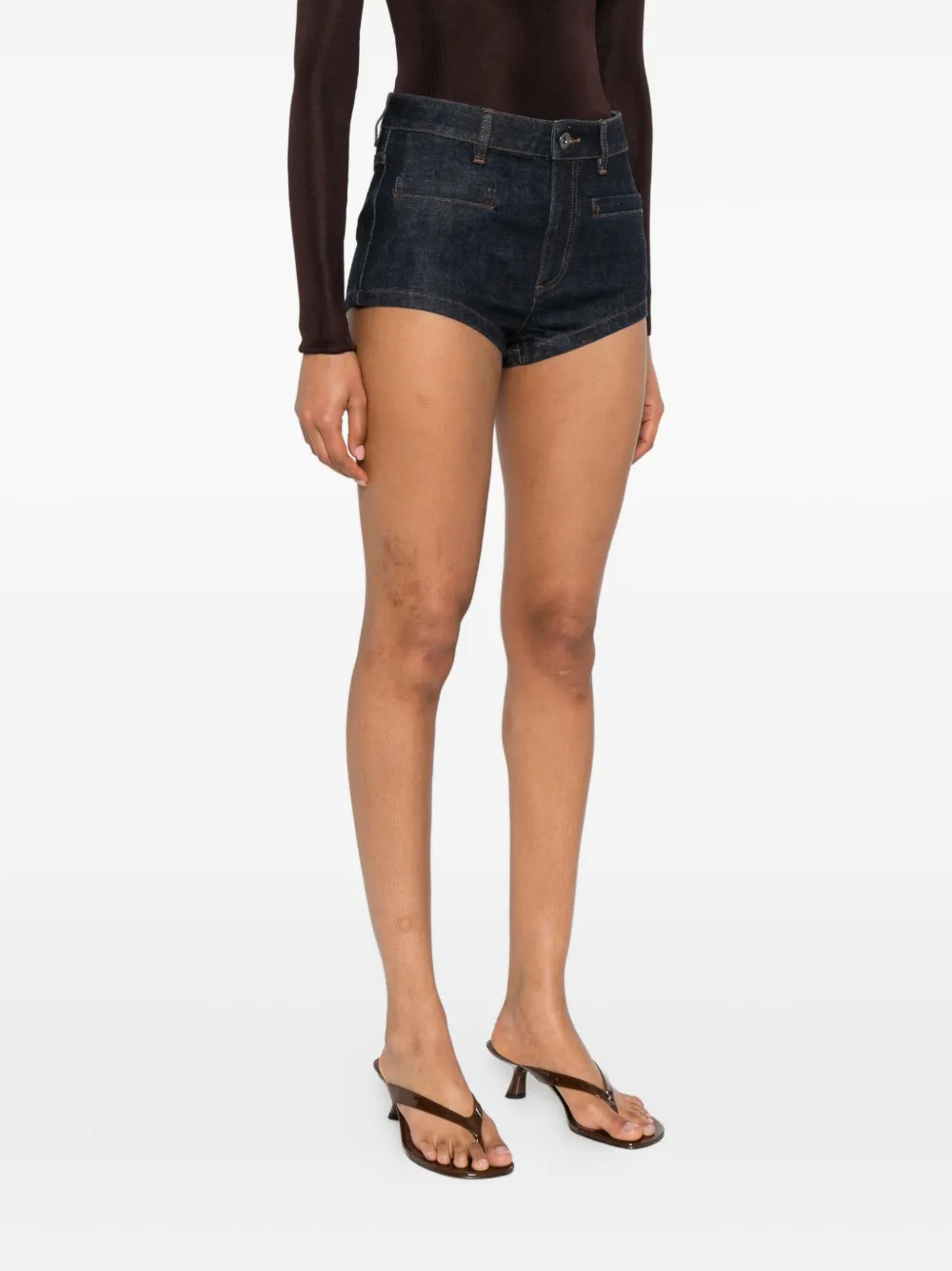 Self-Portrait Denim shorts van stretch-katoen Blauw